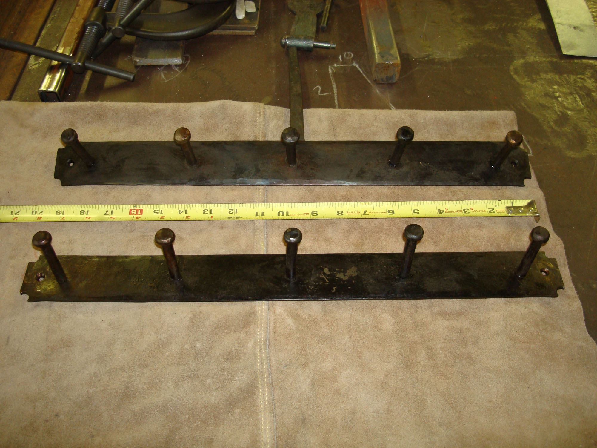 20 in, 5 peg, Fly Rod Holders, forged& fabricated, exterior oil finish  