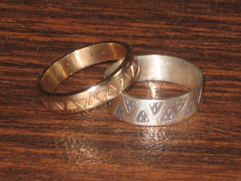 -silver and gold stamped rings