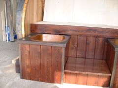 Wood Barrel with copper sinks and tops