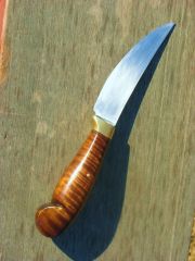 patch knife forged from an olf file with curly maple handle