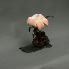 "Crinum on Manzanita"  Stone carving, Manzanita root, metal